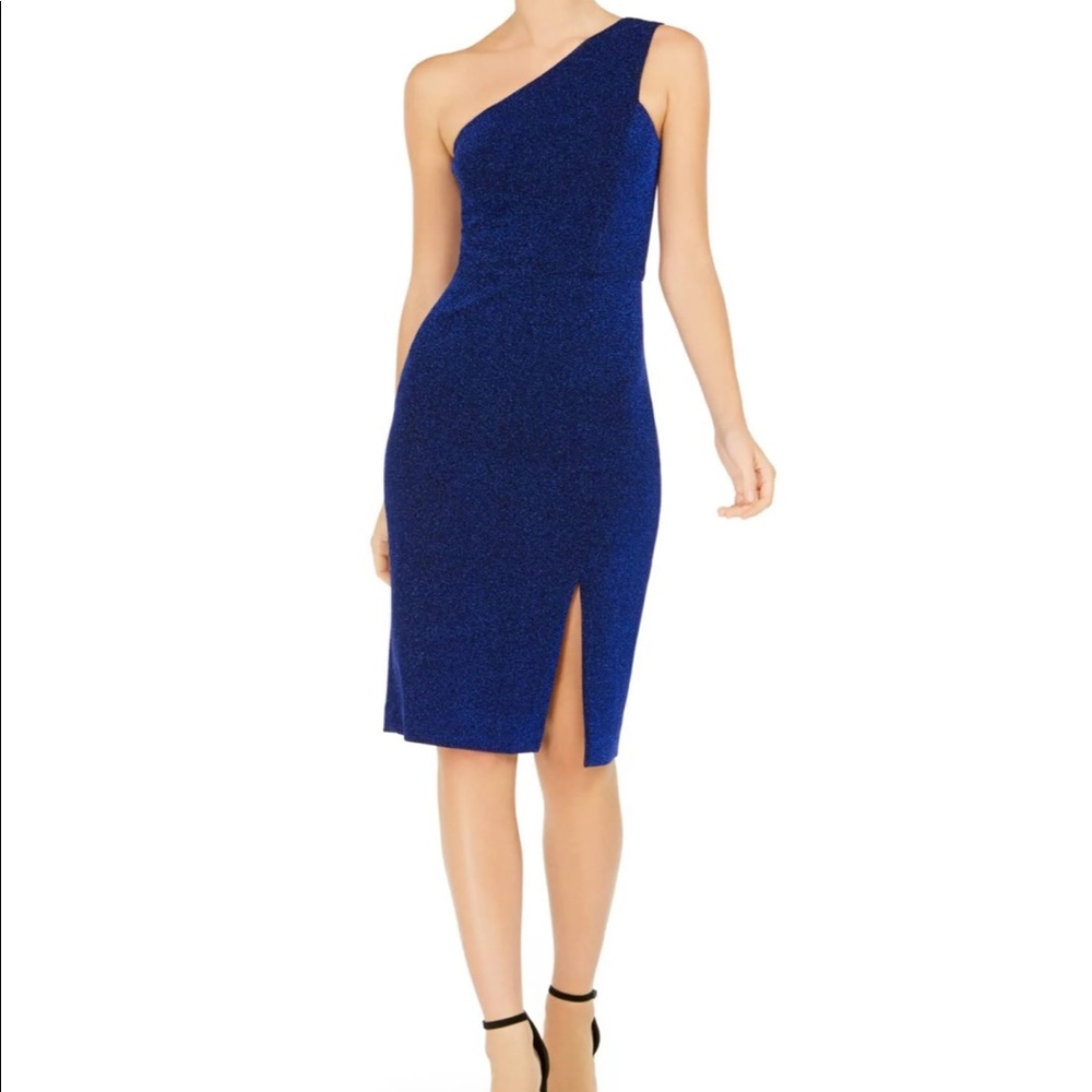 Vince Camuto One-Shoulder Blue Glitter Scuba Dress Size:6